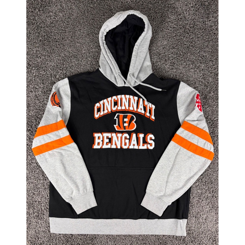 NFL Cincinnati Bengals Hoodie Mens XXL Black Gray Embroidered Sweatshirt